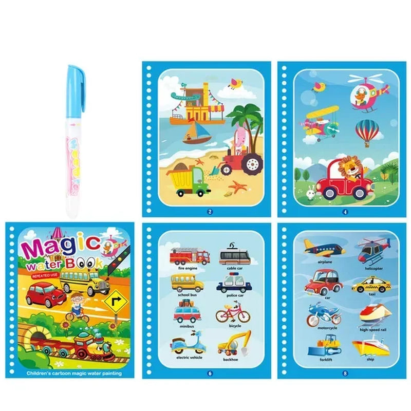 Livre d’Eau Magique avec Stylo – Livre de Coloriage Réutilisable, Jouet Éducatif Montessori pour Enfants 2 à 4 Ans