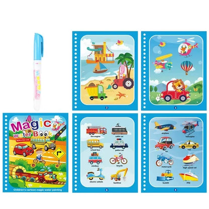 Livre d’Eau Magique avec Stylo – Livre de Coloriage Réutilisable, Jouet Éducatif Montessori pour Enfants 2 à 4 Ans