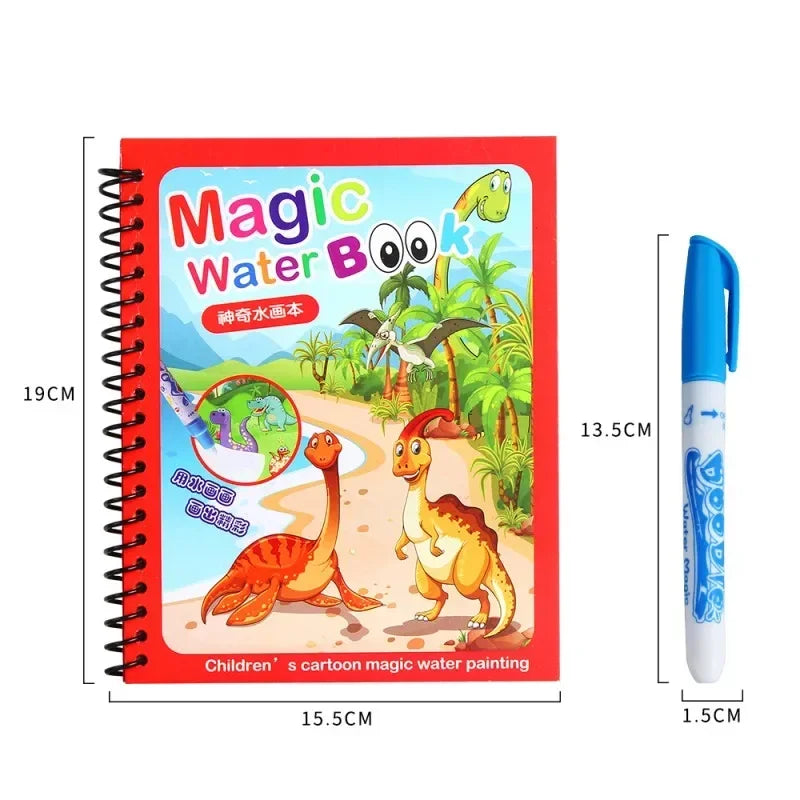 Livre d’Eau Magique avec Stylo – Livre de Coloriage Réutilisable, Jouet Éducatif Montessori pour Enfants 2 à 4 Ans