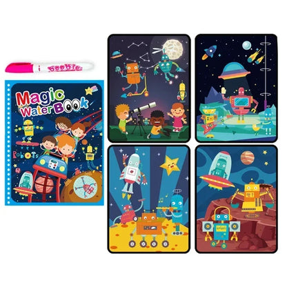 Livre d’Eau Magique avec Stylo – Livre de Coloriage Réutilisable, Jouet Éducatif Montessori pour Enfants 2 à 4 Ans