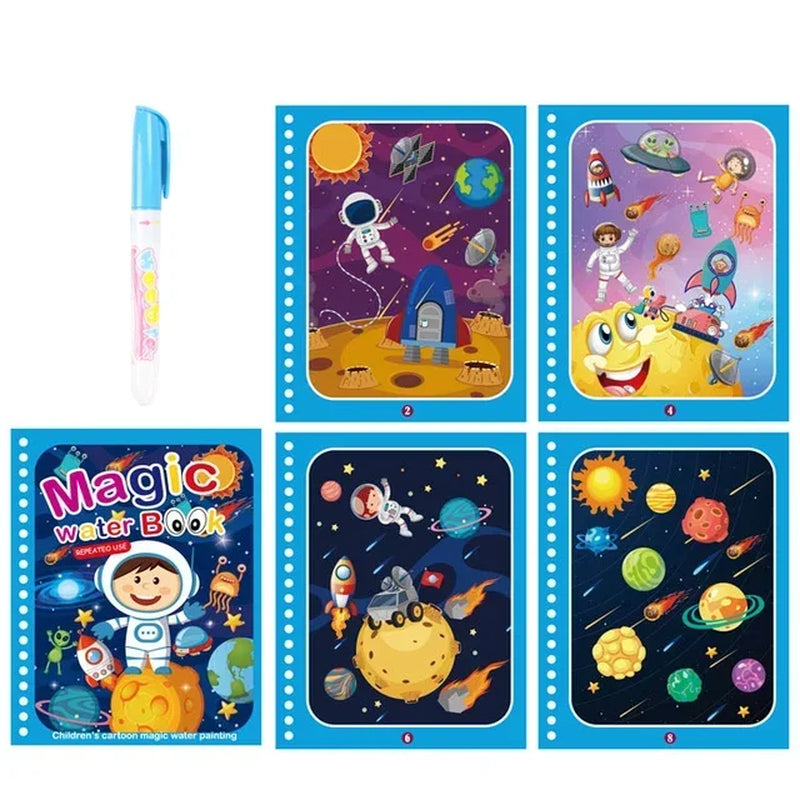 Livre d’Eau Magique avec Stylo – Livre de Coloriage Réutilisable, Jouet Éducatif Montessori pour Enfants 2 à 4 Ans
