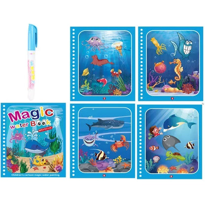 Livre d’Eau Magique avec Stylo – Livre de Coloriage Réutilisable, Jouet Éducatif Montessori pour Enfants 2 à 4 Ans