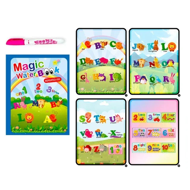 Livre d’Eau Magique avec Stylo – Livre de Coloriage Réutilisable, Jouet Éducatif Montessori pour Enfants 2 à 4 Ans