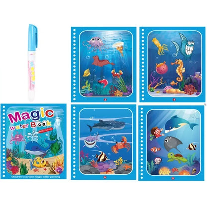 Livre d’Eau Magique avec Stylo – Livre de Coloriage Réutilisable, Jouet Éducatif Montessori pour Enfants 2 à 4 Ans