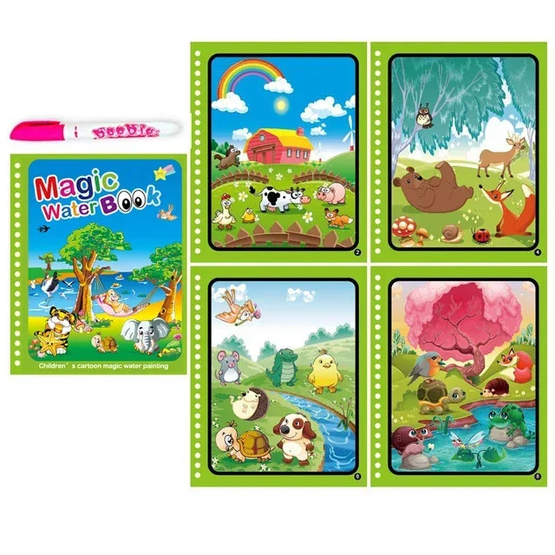 Livre d’Eau Magique avec Stylo – Livre de Coloriage Réutilisable, Jouet Éducatif Montessori pour Enfants 2 à 4 Ans