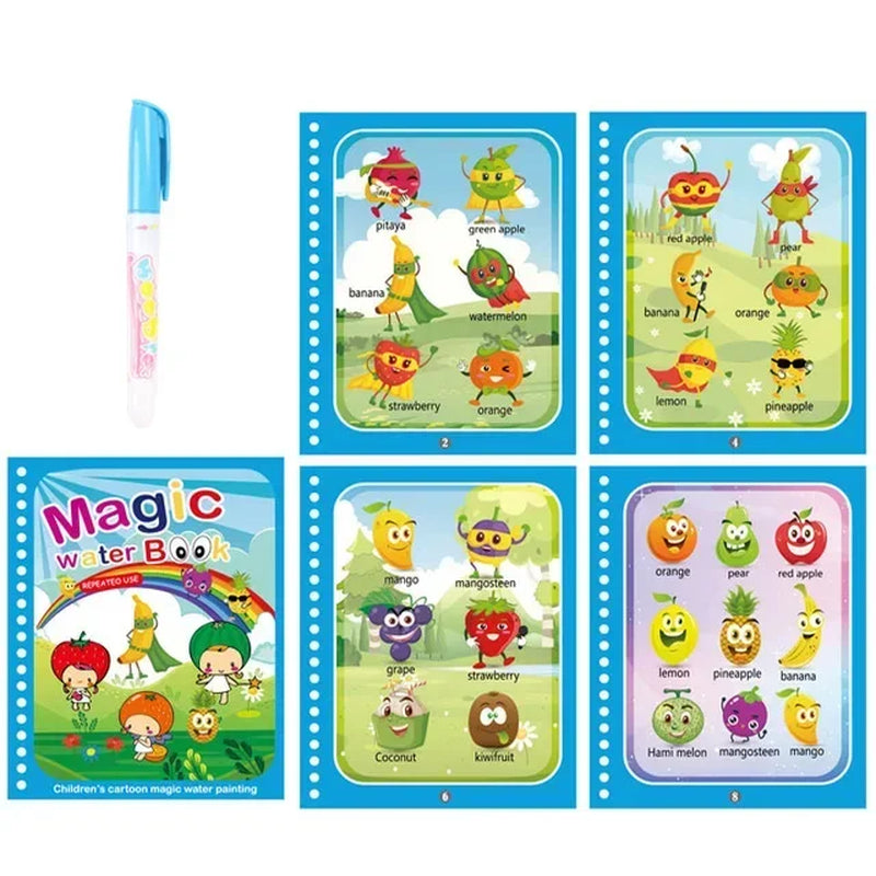 Livre d’Eau Magique avec Stylo – Livre de Coloriage Réutilisable, Jouet Éducatif Montessori pour Enfants 2 à 4 Ans