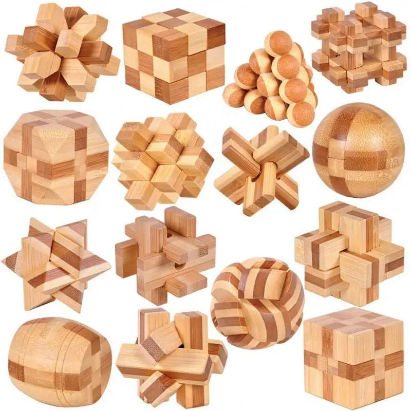 Lot de 3 à 15 Casse-Têtes en Bois – Serrures Kong Ming / Lu Ban, Puzzle 3D Éducatif Montessori, Jeu d’Intelligence pour Enfants et Adultes