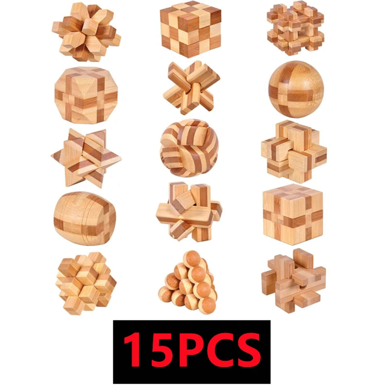 Lot de 3 à 15 Casse-Têtes en Bois – Serrures Kong Ming / Lu Ban, Puzzle 3D Éducatif Montessori, Jeu d’Intelligence pour Enfants et Adultes