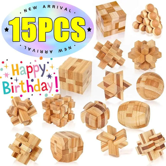 Lot de 3 à 15 Casse-Têtes en Bois – Serrures Kong Ming / Lu Ban, Puzzle 3D Éducatif Montessori, Jeu d’Intelligence pour Enfants et Adultes