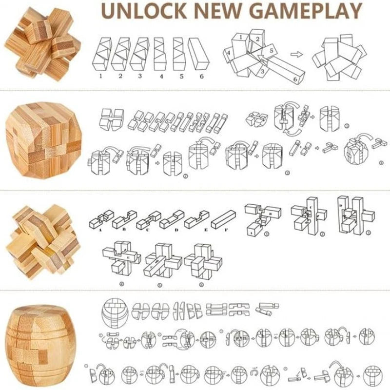 Lot de 3 à 15 Casse-Têtes en Bois – Serrures Kong Ming / Lu Ban, Puzzle 3D Éducatif Montessori, Jeu d’Intelligence pour Enfants et Adultes
