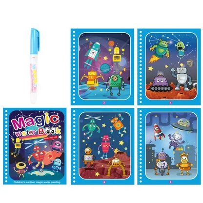Livre d’Eau Magique avec Stylo – Livre de Coloriage Réutilisable, Jouet Éducatif Montessori pour Enfants 2 à 4 Ans