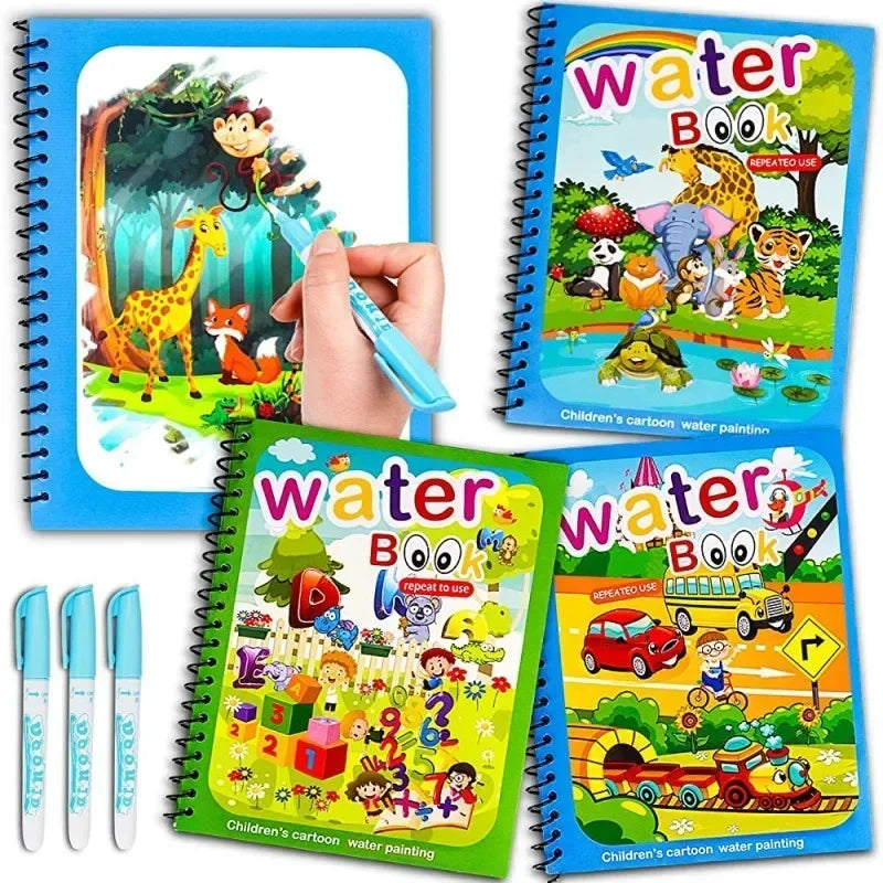 Livre d’Eau Magique avec Stylo – Livre de Coloriage Réutilisable, Jouet Éducatif Montessori pour Enfants 2 à 4 Ans
