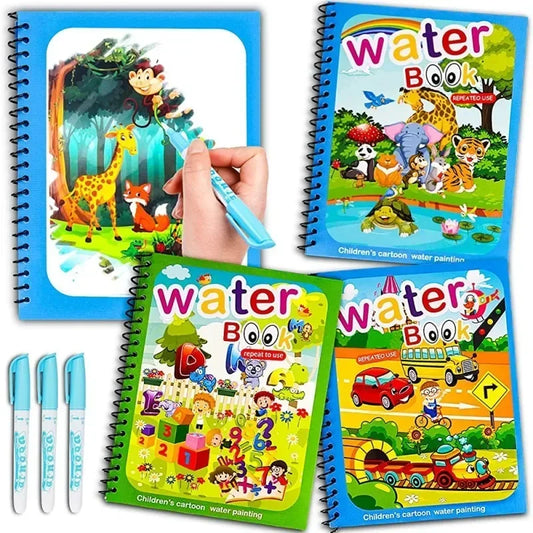 Livre d’Eau Magique avec Stylo – Livre de Coloriage Réutilisable, Jouet Éducatif Montessori pour Enfants 2 à 4 Ans