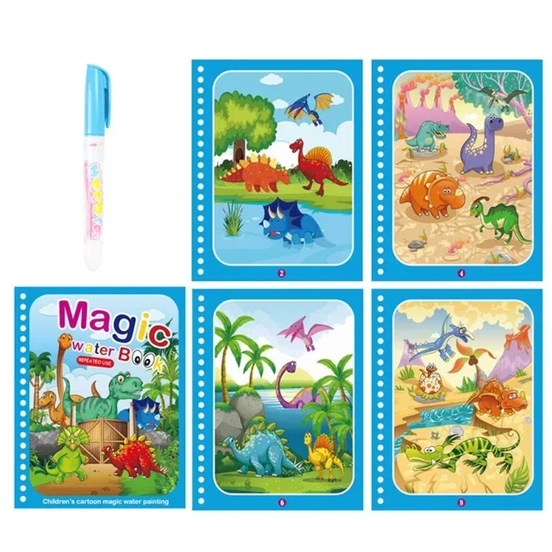 Livre d’Eau Magique avec Stylo – Livre de Coloriage Réutilisable, Jouet Éducatif Montessori pour Enfants 2 à 4 Ans