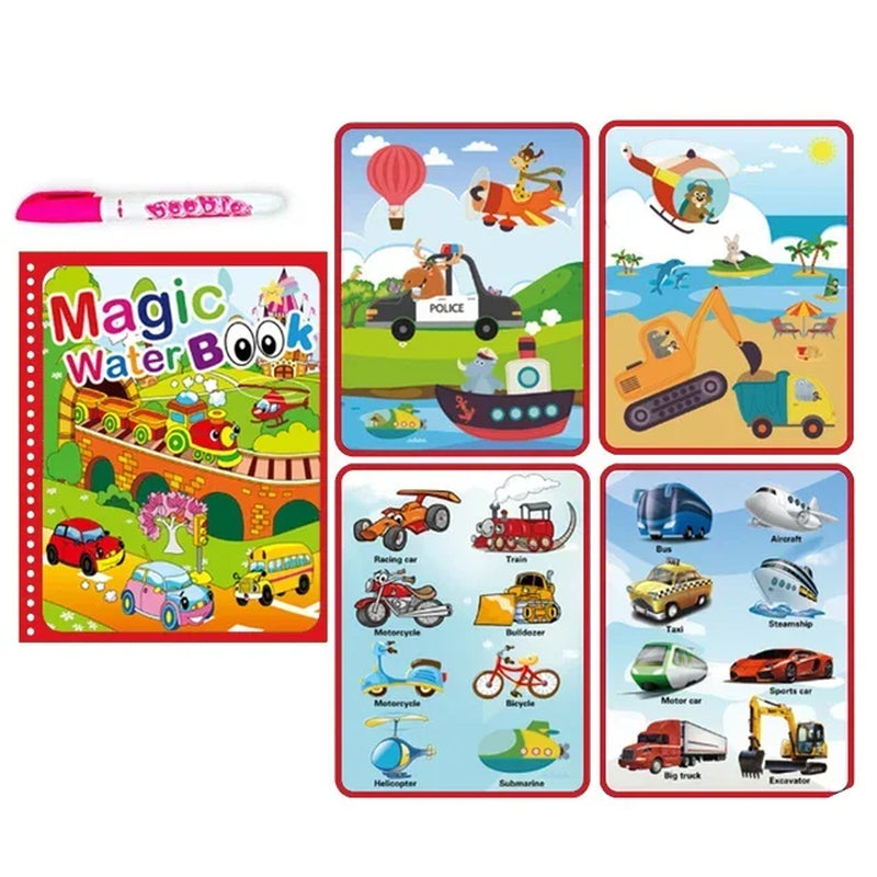 Livre d’Eau Magique avec Stylo – Livre de Coloriage Réutilisable, Jouet Éducatif Montessori pour Enfants 2 à 4 Ans