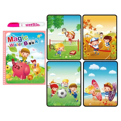 Livre d’Eau Magique avec Stylo – Livre de Coloriage Réutilisable, Jouet Éducatif Montessori pour Enfants 2 à 4 Ans
